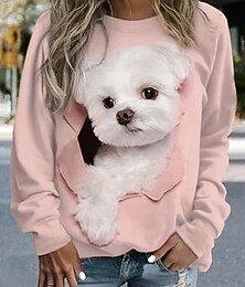 levne -Dámské Svetrová mikina Kapucky Grafika Zvíře Módní Na běžné nošení Dlouhý rukáv Tričkový Běžné topy ulice Na den Tisk Bílá Světlá růžová Hnědá Jaro Podzim Zima