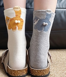 baratos -Meias divertidas com estampa de gato de desenho animado, meias cano médio infantis, meias fofas com estampa de animais, meias femininas