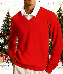 preiswerte -Herren Pullover Lässiger Pullover Strickpullover Gerippt Stricken Normale Oberteile Gestrickt Einfach V Ausschnitt Mode Lässig Urlaub Alltagskleidung Bekleidung Herbst Winter Rot Grün S M L