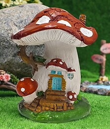 رخيصةأون -قطعة واحدة من ديكور الفناء الخارجي على شكل منزل الفطر الأحمر تمثال صغير من الراتنج لتزيين الحرف اليدوية في الهواء الطلق وديكور الفناء هدية مثالية لعيد الميلاد