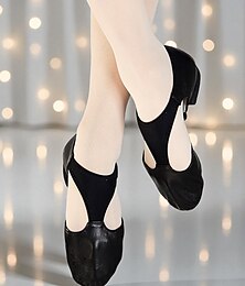 Недорогие -Женские бежевые кожаные туфли для джазовых танцев - мягкая раздельная подошва для бальных танцев, балета, латиноамериканских танцев и выступлений на сцене