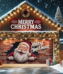 رخيصةأون -عيد الميلاد المجيد نسيج غطاء باب المرآب معلق كبير بابا نويل عيد ميلاد سعيد لطيف 3D حفلة الخارج عطلة خلفيات التصوير يارد ديكور المنزل