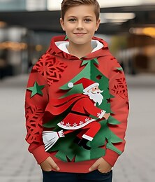 economico -Natale Ragazzi 3D Grafico Babbo Natale Albero di Natale Felpa con Cappuccio Manica Lunga Primavera Autunno Moda Streetwear Bambini 4-12 Anni Con cappuccio All'aperto Casuale Quotidiano Vestibilit
