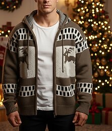 abordables -Homme Pull de Noël moche Gilet Cardigan Pull Court Pull zippé Pull Tricoté Côtelé Tricoter Hauts Réguliers Fermeture éclair Chaque À capuche Mode Classique Noël Vacances Vêtement Tenue Automne Hiver
