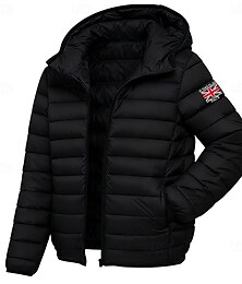 Недорогие -Муж. Графика UK Флаги Зимнее пальто Пуховик Сохраняет тепло Дожденепроницаемый Легкость На каждый день на открытом воздухе Повседневные Утепленная стеганая куртка с капюшоном Осень Зима Длинный рукав