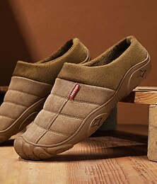 abordables -Zapatos marrones acolchados sin cordones para hombre con forro polar: calzado cálido y cómodo para el invierno y salidas informales.