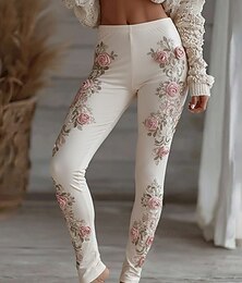 abordables -Mujer Polainas Leggings cómodos Vacaciones Vintage Estilo Étnico Longitud total Alta cintura Floral Estampado Cómodo Elástico Casual Diario Vacaciones Azul Piscina Blanco Rojo Morado Primavera Otoño