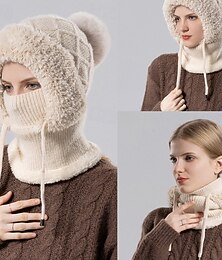 Недорогие -зимняя вязаная шапка с флисовой подкладкой для женщин, защитная шапка для ушей со встроенной маской для лица и утеплителем для шеи, теплая уютная шапка для холодной погоды на открытом воздухе