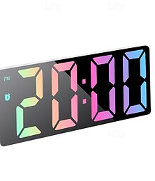 זול -שעון דיגיטלי, שעון דיגיטלי, שעוני מראה LED, טיימר עם מראה גדולה, שעוני מעורר שקטים ומוארים עם תאריך וטמפרטורה, עיצוב בית מודרני, קישוטי שולחן לחדר שינה