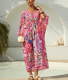 abordables -kaftan fluide en mousseline rose à motif cachemire blush&beast