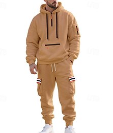 abordables -Homme Sweat à capuche Ensemble Survetement Sweat à capuche et pantalon Ensemble de tenues Ensemble de sweats à capuche Sweat à Capuche Extérieur Quotidien Sports Cordon de serrage Avec Poches Uni