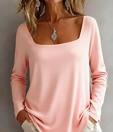 economico -Per donna Tunica Maglietta Tinta unica Elegante Essenziale Classico Manica Lunga Collo quadrato Top Regolari Quotidiano Blu Nero Rosa Grigio Primavera Autunno Inverno