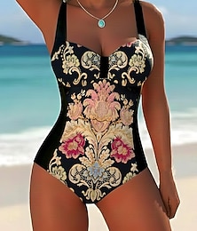 abordables -Maillot de Bain Femme Une Pièce Affinant Armatures Boho Culottes Élégant Vacances Graphique Paisley Col V Sans Manches
