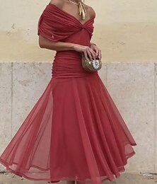 billiga -Dam Midiklänning Sheath Dress Semester Födelsedag Strand Fest Utekväll Normal Ensfärgat Kortärmad V-hals Mörkbrun Mörkgrön Marin Rubinrött Sommar Vår