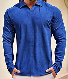 cheap -Men's Polo Shirts Golf Shirt Casual Street Lapel Long Sleeve Basic Modern Plain Classic Spring Fall Regular Fit Blue Black White Green Khaki Polo Shirts