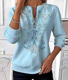 abordables -Mujer Sudadera Sudaderas con cremallera Cremallera Estampado Floral Graphic Cachemir Moda Casual Manga Larga Cuello Barco Tops regulares Casual Calle Uso Diario Amarillo Rosa Púrpula Claro Azul claro