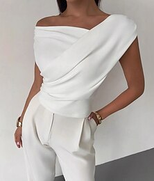 economico -Per donna Blusa Patchwork Semplice Elegante Sexy Senza Maniche Senza Spalle Top Regolari Ferie Uscire Nero Bianco Rosa Vino Blu marino Estate Primavera