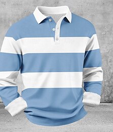 Недорогие -Муж. геометрический Горизонтальные полосы Рубашки поло Темные рубашки Длинный рукав Футболки поло Лацкан На каждый день Одежда для спорта и отдыха Праздники На каждый день 3D печать Весна Осень Зима