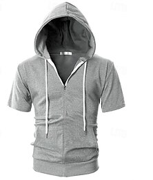 abordables -Homme Sweat à capuche Sweat à capuche zippé intégral Noir Rose Claire Gris foncé Gris À capuche Uni Zip Up Avec Poches Sport & Loisir Quotidien Fête Polyester Streetwear Basique Occasionnel Été
