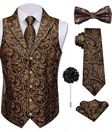 abordables -Rétro Vintage Années Folles Années 1920 Tenues Gilet Ensemble d'accessoires Gentleman Gangster Paisley Jacquard Déguisement Homme Costume de Carnaval 7 PCS Noël Halloween Carnaval Mascarade Cocktail