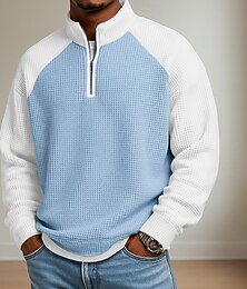 abordables -Hombre Camisetas polo con diseño de gofre Polo Casual Formal Cuello con banda Manga Larga Moda Color sólido Con Texturas Botones Puro Otoño invierno Otoño Primavera & Otoño Ajuste regular Negro Verde