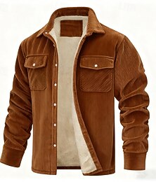 זול -בגדי ריקוד גברים מעיל חורף ז'קט קורדרוי מעיל פליס ז'קט קז'ואל קזו'אל יומי שמור על חום הגוף כיס סתיו חורף צבע אחיד סגנון רחוב יומי צווארון מתקפל רגיל שחור אודם כחול נייבי חום חאקי Jackets