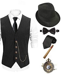 abordables -Gatsby le magnifique Gentilhomme Gangster Rétro Vintage Les rugissantes années 20 1920s Tenue Veste Panama Ensemble d'accessoires Homme Costume Vintage Cosplay Fête scolaire Festival Cache-col Noël