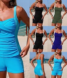 cheap -Women's Ruched Tankini Bathing Suit 2 Pieces Color-blocking Tummy Control Elastic Sleeveless Swimwear Surfing Beach Vacation Summer