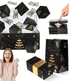 billiga -Överraskningshoppbox födelsedagspresentask med pengar och konfetti - rolig popup-design, svart med gyllene accenter, perfekt för födelsedag eller speciella tillfällen, presentask för firande