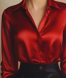 economico -Per donna Camicia Elegant Top in raso Blusa Arricciato Patchwork Bottoni Tinta unica Semplice Elegante Vintage Quotidiano Manica Lunga Girocollo Top Regolari Quotidiano Lavoro Ferie Blu Vino Rosso