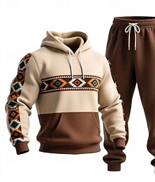 abordables -Homme Tribal 2 pièces Ensembles de sweat-shirts 3D Sweat à Capuche manche longue Pantalon long À capuche Style Ethnique Décontracté Quotidien Athleisure Impression 3D Printemps Automne Hiver Marron
