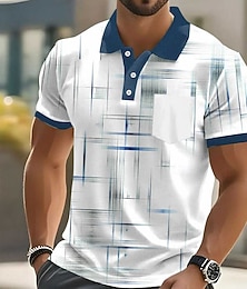 cheap -Men's Geometic Line Polo Short Sleeve Polo Shirts Collared Shirts Business Casual Outdoor Athleisure Daily Wear Pocket 3D Print Buttons Summer Blue Black And White Black