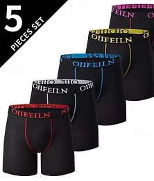 baratos -Homens 5pçs Calcinha básica Cueca Boxer Cuecas Cintura elástica Terileno Respirabilidade Confortável Bloco de cor Letras Multicolorido