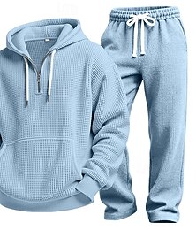 abordables -Homme Sweat à capuche Ensemble Survetement Sweat à capuche gaufré Sweat à capuche et pantalon Ensemble Sweat à Capuche Quotidien Extérieur Vacances Tenue quotidienne Cordon de serrage Demi-zip Uni