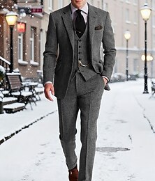 economico -Per uomo Blazer+Gilet+Pantaloni eleganti Blazer Affari Lavoro Matrimonio Moda Streetwear Autunno Inverno Tergal Tinta unica 3 pezzi Monopetto Giacca Nero Champagne Rosa Borgogna