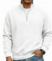 abordables -Homme Sweat-shirt Sweat-shirt en polaire Pull Sweat-shirt quart de fermeture éclair Blanche Demi-zip Uni Occasionnel Quotidien Sport & Loisir Streetwear Basique Occasionnel Automne Hiver Vêtement