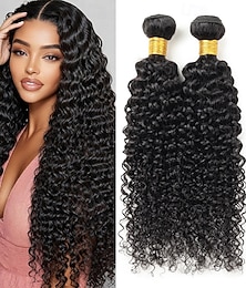 preiswerte -Brasilianisches Echthaar, Farbe 1b #, naturschwarz, lockig, gewellt, 2 Bündel à 200 g, 25–70 cm