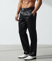 お買い得  -男性用 サテンパンツ ズボン スーツ シルクのような スーツパンツ ポケット まっすぐな足 平織り 高通気性 全長 ビジネス パーティー 結婚式 ファッション ストリートファッション ブラック ホワイト 伸縮性なし