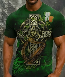 halpa -Pyhä Patrick Miesten Kuvitettu apila Risti T-paita Lyhythihainen paita T-paita Tee Lyhythihainen T-paita 3D-tulostus Tiukka pyöreä kaula-aukko Paita Päivittäin Suunnittelija Vapaa-aika Juhla Pyhän