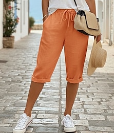 preiswerte -Damen Shorts aus Baumwollleinen Caprihose Chinos Sommershorts Urlaub Streetwear Lässig Knielang Mittlere Taillenlinie Einfach Kordelzug Tasche Bequem Atmungsaktiv Unelastisch Täglich Outdoor Straße