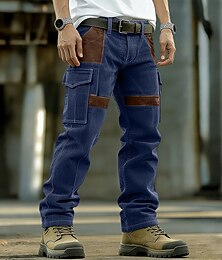 preiswerte -Herren Cargo-Hosen Cargohose Cordhose Arbeitshosen Wildlederhose Patchwork Mehrere Taschen Gerader Schnitt Einfach Feuchtigkeitsableitend Atmungsaktiv Volle Länge Täglich Outdoor Urlaub Mode Blau
