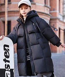 baratos -Infantil Para Meninas Jaqueta de penas Casaco puffer Côr Sólida Esportes Bolsos Mantenha Quente A prova de Vento Ao ar livre Casaco agasalhos 4-12 anos Inverno Preto Rosa Roxo