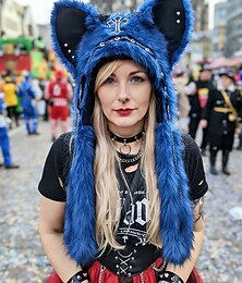 abordables -Chapeau de chat punk en fausse fourrure de Mardi Gras pour femmes dans plusieurs couleurs design tendance avec détails croisés parfait pour le carnaval et les bals masqués