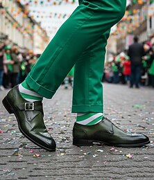 abordables -Chaussures habillées vertes à boucle pour homme avec détails brogues, chaussures formelles élégantes pour mariages, affaires, fêtes et tenues de la Saint-Patrick.