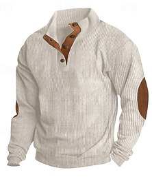 abordables -Homme Sweat-shirt Velours Côtelé Sweat à capuche Pull Sweat à capuche boutonné Abricot Bleu Denim Noir Blanche Vert Véronèse Col montant Uni Patchwork Occasionnel Quotidien Sport & Loisir Coton