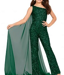 cheap -Jumpsuits Ankle Length Flower Girl Dress Chrismas Dress Pageant & Performance Girls Cute Prom Dress Sequined with Solid Color Glitter & Sparkle Fit 3-16 Years dress to impress