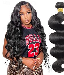 preiswerte -Brasilianisches Echthaar, Farbe 1b # Naturschwarz, Body Wave, 1 Bündel, 25-75 cm