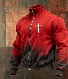 abordables -Homme Croix Veste Sweatshirt Mode Vintage Rétro Col montant Extérieur Vêtements de rue Soirée Bleu Rouge Vert Gris Zip Up Printemps Automne Designer S M L XL XXL XXXL