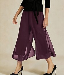 baratos -Mulheres Perna larga Calças retas Elegante Mimolet Cintura Média Cintura elástica Com Stretch Casual Diário Feriado Beringela Verão Primavera Outono