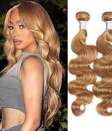 preiswerte -27# hellbraune Echthaar-Extensions mit Body Wave, 12-28 Zoll (30-71 cm)
